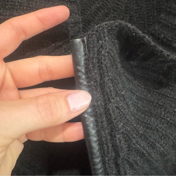 Vince Cardigan Sweater S Small Yak Wool Blend Lamb Leather Open Front Black - Picture 6 of 9